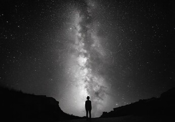 Silhouette of Person Gazing at Starry Night Sky
