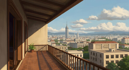 Fototapeta premium Balcony, City, Cityscape, City View from Balcony