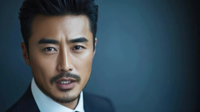 Confident Businessman Posing in Formal Suit Against Dark Background in Professional Corporate Environment
