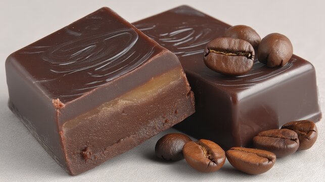 Bombons de Chocolate Escuro com Recheio de Caf&eacute; e Gr&atilde;os de Caf&eacute; Torrados