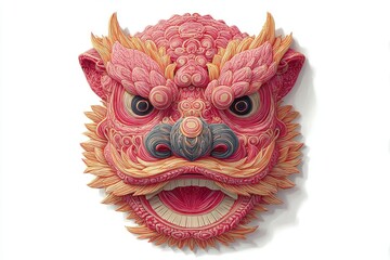 Obraz premium Intricate Lion Dance Mask with Vibrant Colors and Detailed Patterns Ideal for Cultural Festiv