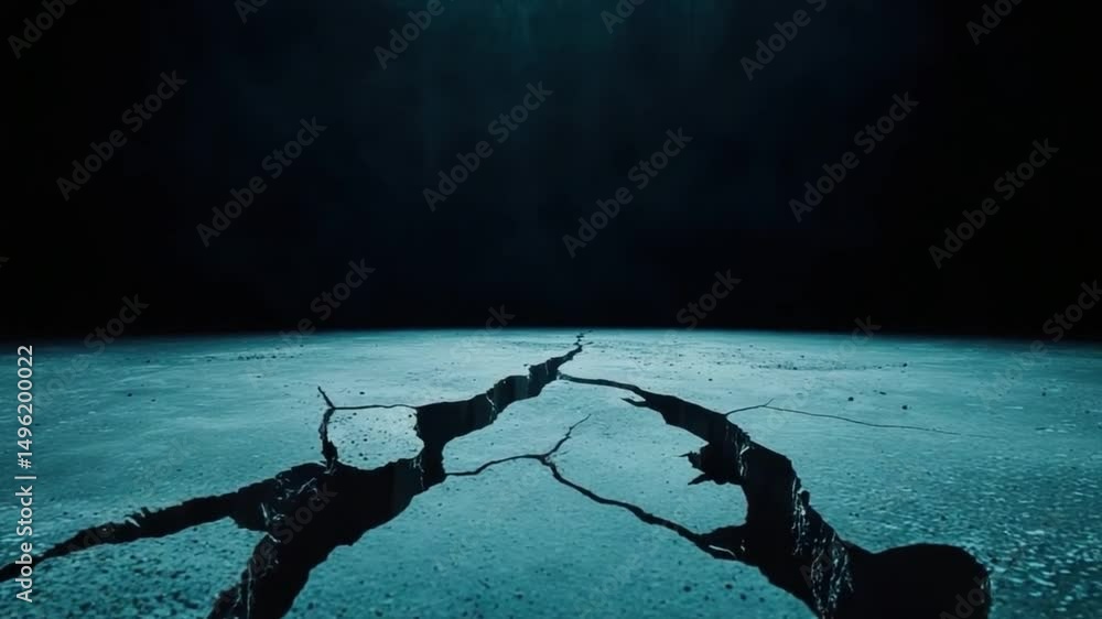 Poster cracked ground with dramatic lighting effect and dark background in a constrained environment