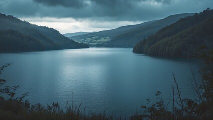 A beautiful view of lake and hills in the background