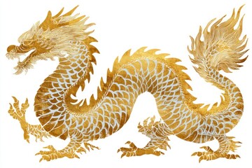 Fototapeta premium Golden Dragon Illustration with Intricate Details and Mythical Design for Fantasy Art Decor a