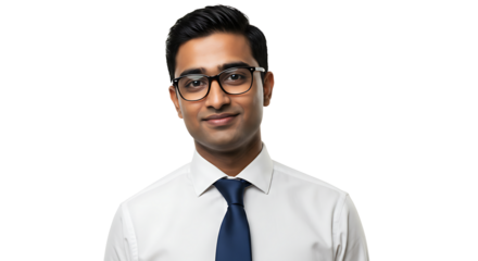 An attractive and confident indian businessman smiles while looking directly at the camera.