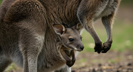 Fototapeta premium Wallaby, Joey, Kangaroo, Wallaby Joey in Mother's Pouch