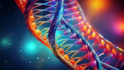 colorful dna strands intertwining on a bright background