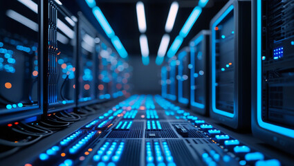 Futuristic Circuit Board with Neon Glow Highlights Advanced Technology