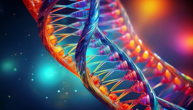 colorful dna strands intertwining on a bright background