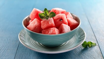 frozen watermelon cubes in summer bowl