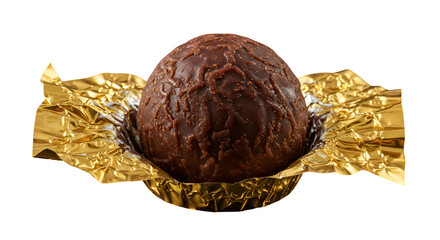 Obraz premium Chocolate truffle with gold wrapper – isolated