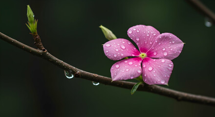 Obraz premium Pink flower, Flower, Blossom, Pink Flower with Dew Drops