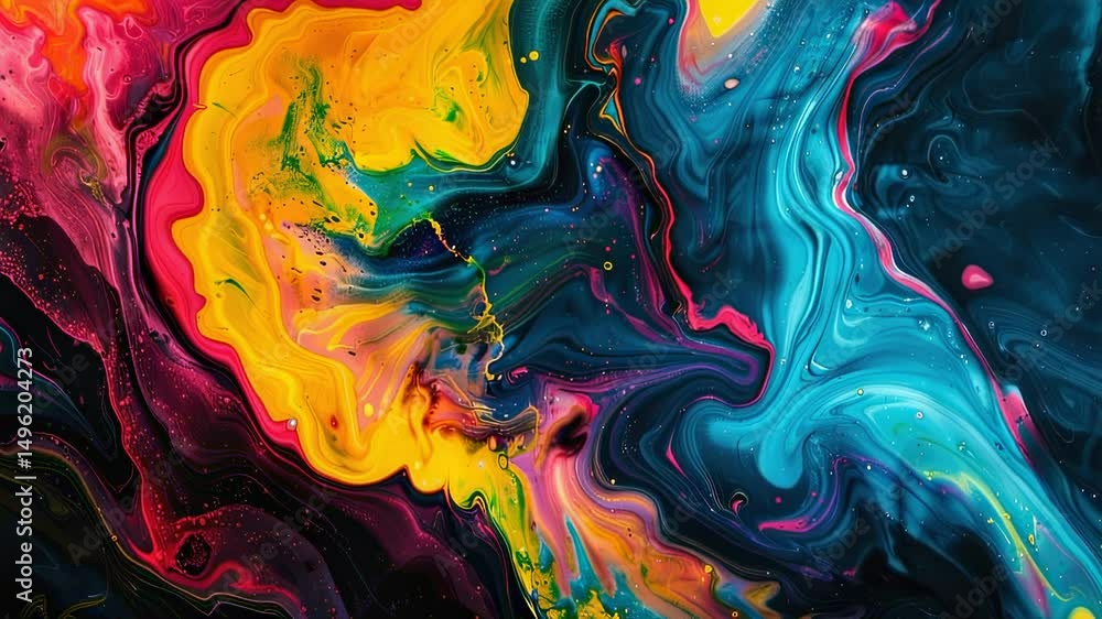 Poster abstract fluid art with vibrant colors and swirling patterns