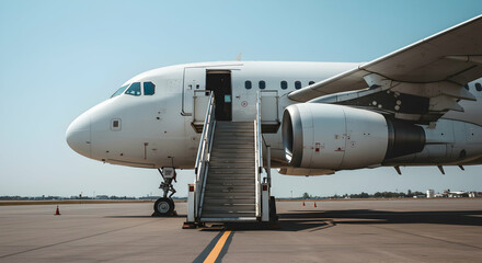 Obraz premium Airplane, Jet, Plane, Airplane Jet Bridge Stairs on the Tarmac