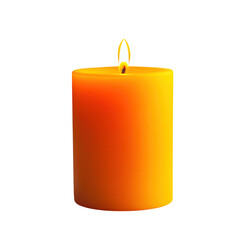 Burning orange candle with a bright flame casting light on transparent background