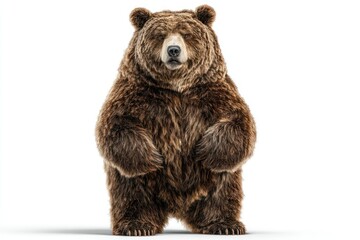 Fototapeta premium A majestic brown bear standing upright showcasing its powerful build and thick fur against a c