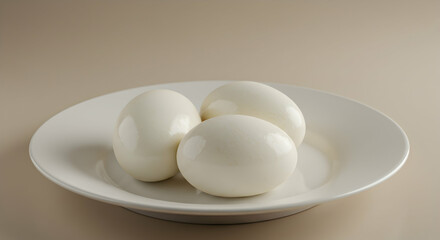 Hard-boiled egg, Boiled egg, Eggs, Three Hard-Boiled Eggs on a White Plate
