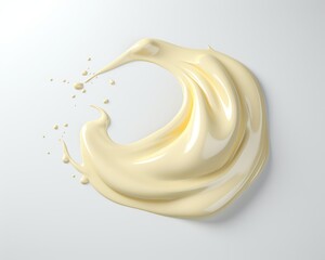 Derramamento de líquido cremoso branco em fundo branco