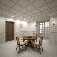 a room is white in color and there is a brown