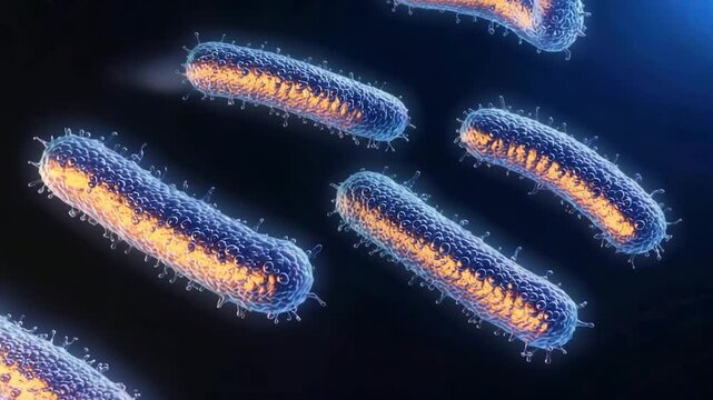 Bacillus bacteria floating on a dark blue background, looped video animation