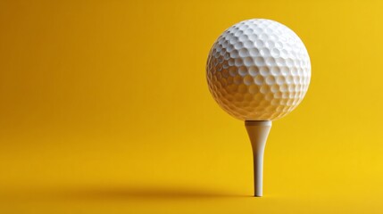 Close-Up Golf Ball on Tee with Yellow Background