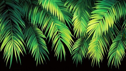 Obraz premium Lush tropical palm fronds against a dark background.