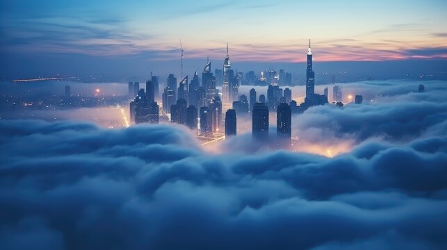 Cidade na Nuvem - Horizonte Urbano Envolto em N&eacute;voa