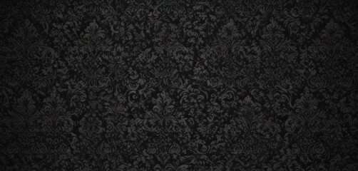 Fototapeta premium Deep black vintage damask; intricate, seamlessly repeating design , wallpaper, complex, antique