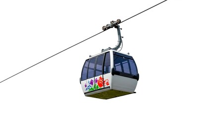 Isolated cable car with floral design on a white background in the sky