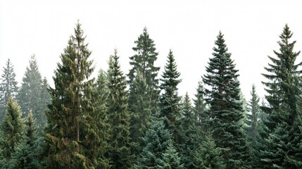 Serene Coniferous Forest Isolated on White Background - Nature Landscape Photography
