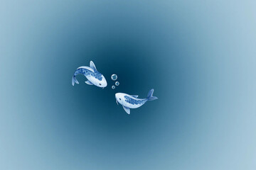 Koi swimming in a blue gradient background