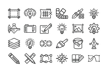 creativity outline art icon set