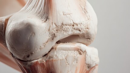 Detailed Close-Up of a Human Knee Joint Anatomy Model with Emphasis on Bone Structure and Articulation for Educational and Medical Purposes