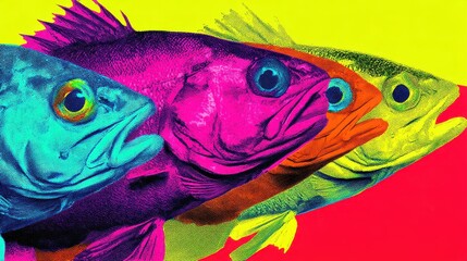 Tríptico de Peixes em Cores Vibrantes