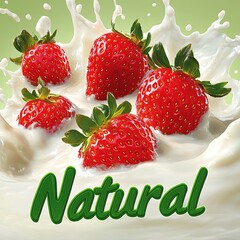 Fresh strawberries in milk splashes.