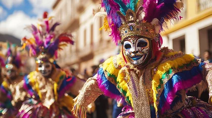 Sierkussen Carnaval Colorful masked dancers in elaborate costumes during a celebration.  © Catur