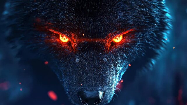 Black Wolf with Glowing Eyes
