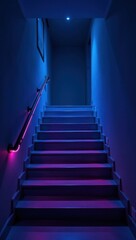 Fototapeta premium Neon Night Ascent: Club Party Staircase. Ideal for digital invitations, flyers, or promotional materials for nightclubs, events