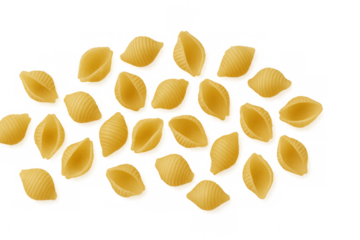 Conchiglie pasta shells falling against a transparent background, creating a visually appealing arrangement for food-related projects