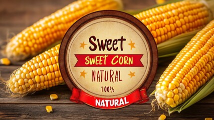 Close-up of fresh sweet corn on a rustic wooden surface.