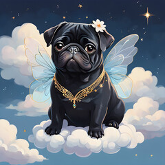 black angel pugg on soft cloud, a beloved companion