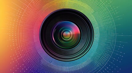 Colorful camera lens design with intricate network pattern.
