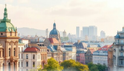Stunning Skyline View of European City with Historic Architecture and Modern Buildings