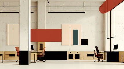 Industrial loft style office 3d render. generative ai. minimalist. Illustration
