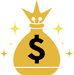 Money Bag with Crown and Sparkles Wealth Symbol Illustration