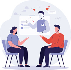 Couple Relationship Therapy Session with Virtual AI Counselor and Emotional Support Vector Illustration 