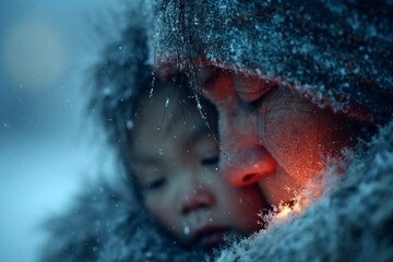 Winters Embrace A Child Wrapped in Snowy Warmth Exuding Cold Weather Charm and Festive Spiri