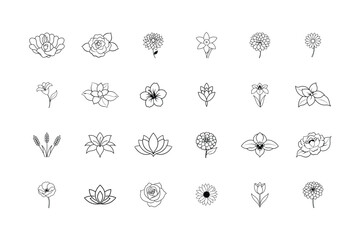 Flower outline vector icon set