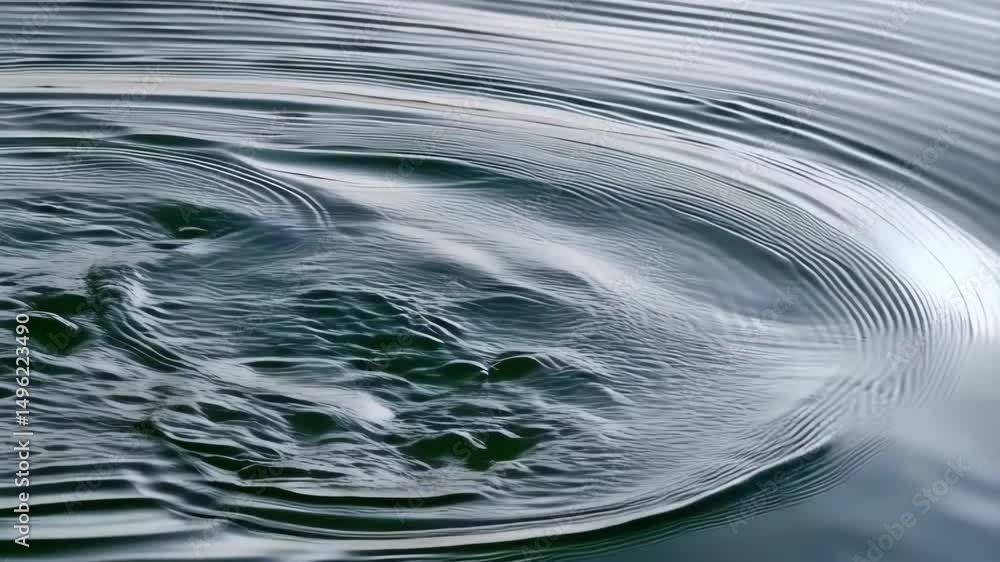 Aufkleber water surface with ripple effect and droplets creating waves on dark liquid texture, nature pattern