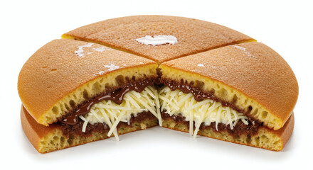 Delicious martabak terang bulan, indonesian sweet pancake, with chocolate and cheese filling